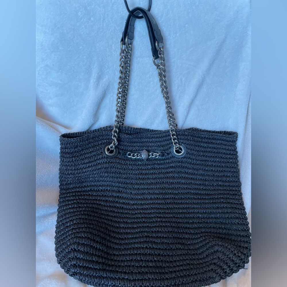 Kurt Geiger Britton black raffia bag. Still in stores.